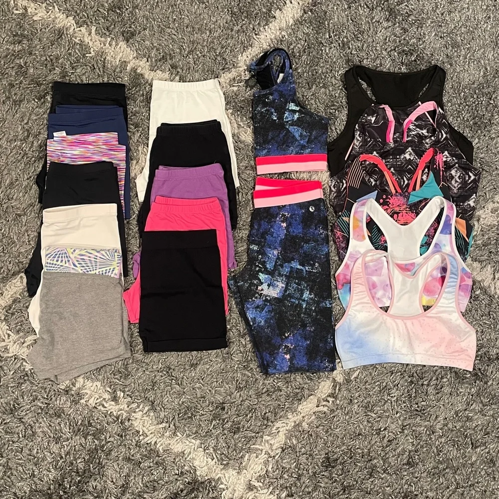 Girls Activewear Bundle Sports Bras Shorts Gymnastics Dance Acro Size 10-14 - Picture 1 of 10